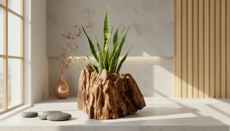 Chậu xi măng giả gỗ lũa theo phong thủy