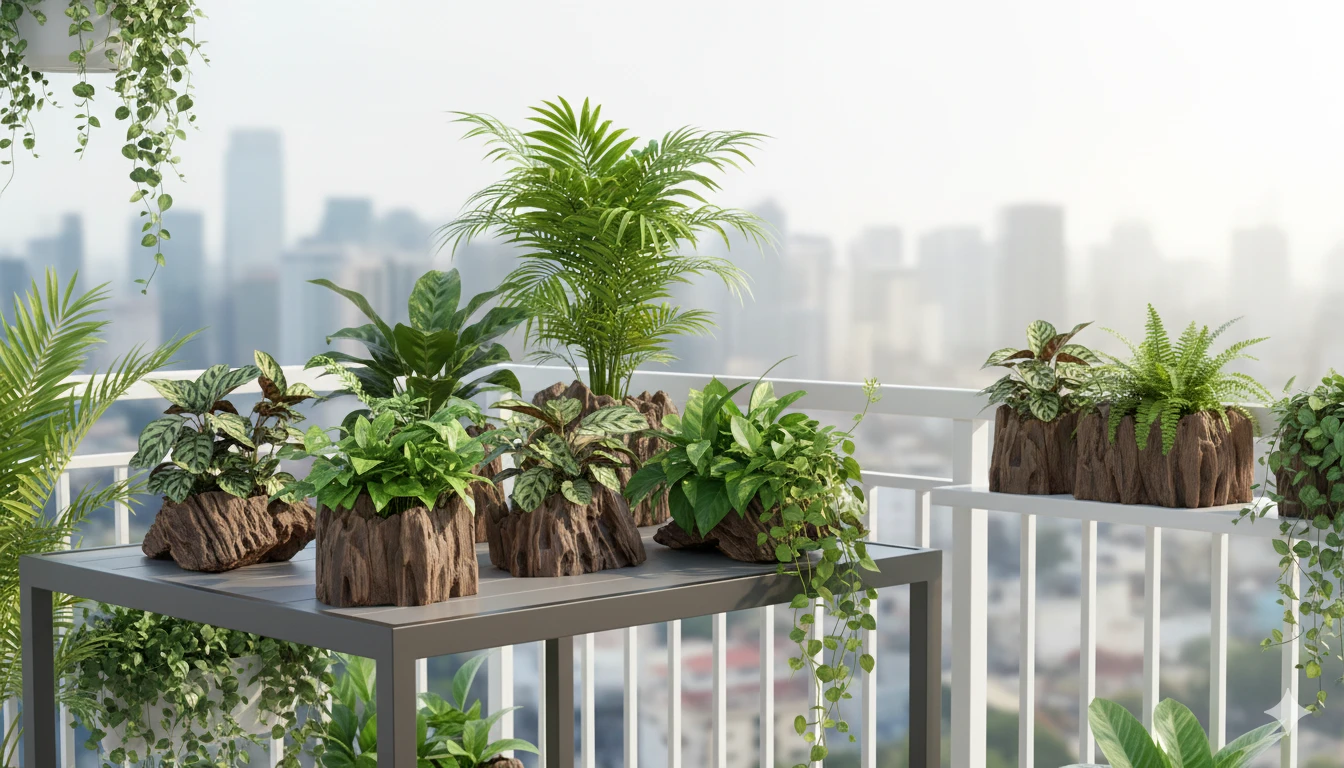 Trang trí bàn làm việc với chậu giả gỗ lũa Zenpot