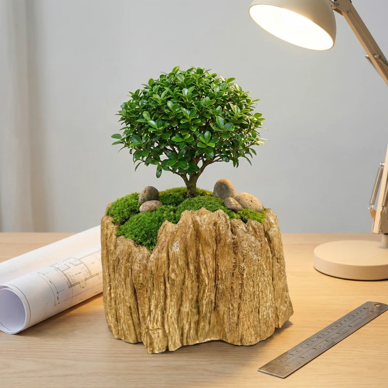 Gợi ý phối Cây Bonsai tán tròn cùng Chậu Zenpot cho góc làm việc thư thái